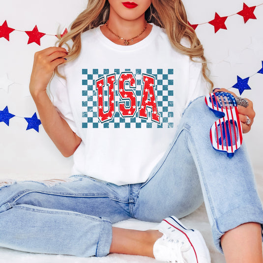 USA Checkered Stars | Garment Dyed Short Sleeve Tee