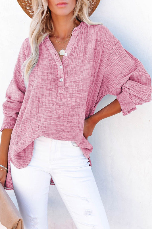 Crinkled Cotton Long Sleeve Top