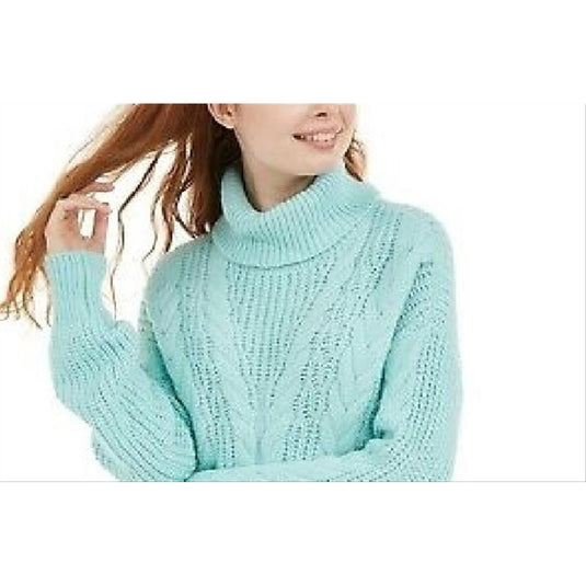 Crave Fame Juniors' Turtleneck Cable Knit Sweater Green Size Extra Large