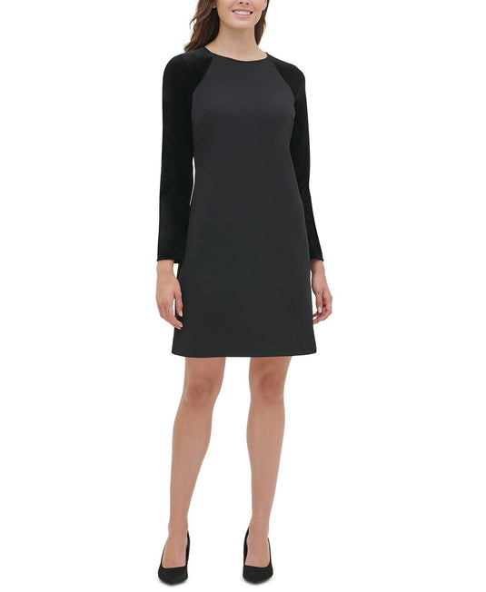 Tommy Hilfiger Women's Velvet-Sleeve A-Line Dress Black Size 8