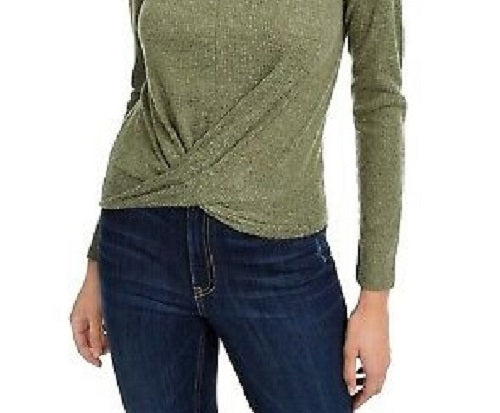 Crave Fame Juniors' Cozy Twist-Front Turtleneck Top Olive Size Extra Large