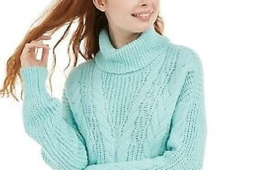 Crave Fame Juniors' Turtleneck Cable Knit Sweater Green Size Extra Large