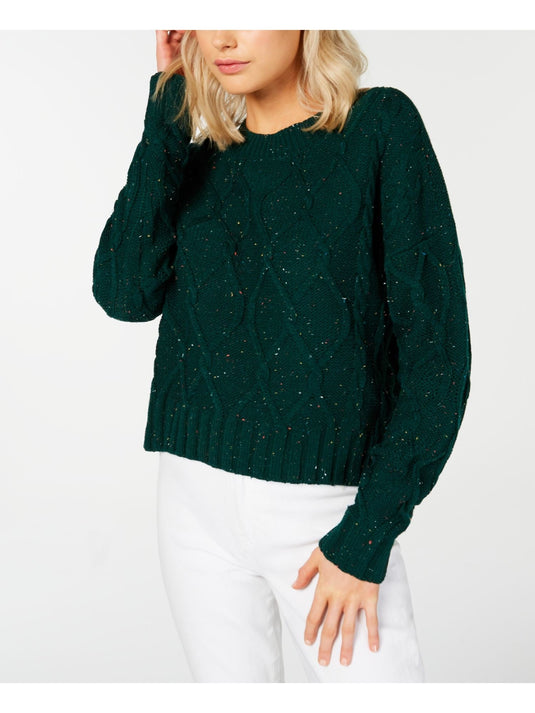 Ultra Flirt Juniors' Marled Cable-Knit Sweater Green Size X-Large