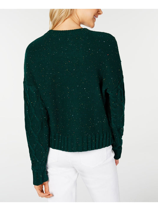 Ultra Flirt Juniors' Marled Cable-Knit Sweater Green Size X-Large