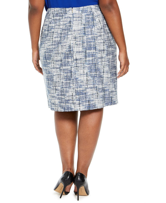 Calvin Klein Women's Tweed Fringe-Trim Pencil Skirt Blue Size 14