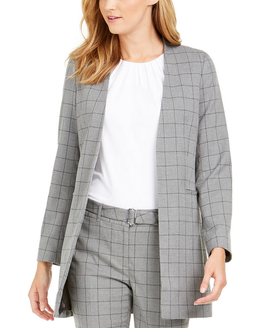 Calvin Klein Women's Collarless Plaid Topper Jacket Gray Size 10