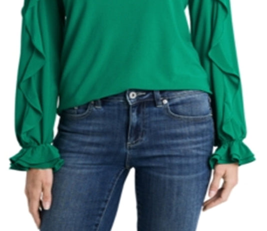 CeCe Women's Ruffle Knit Long Sleeve Top Green Size X-Small