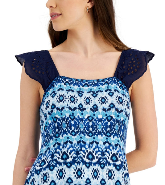 Willow Drive Women's Eyelet Flutter Sleeve Top Blue Size X-Large