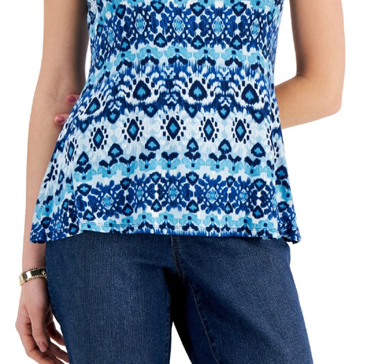 Willow Drive Women's Eyelet Flutter Sleeve Top Blue Size X-Large