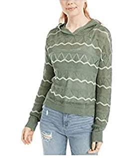 Ultra Flirt Juniors' Pointelle-Knit Hoodie Sweater -Green  Size X-Large