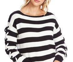 CeCe Women's Striped Long Sleeve Boat Neck Sweater Black/White Size X Large