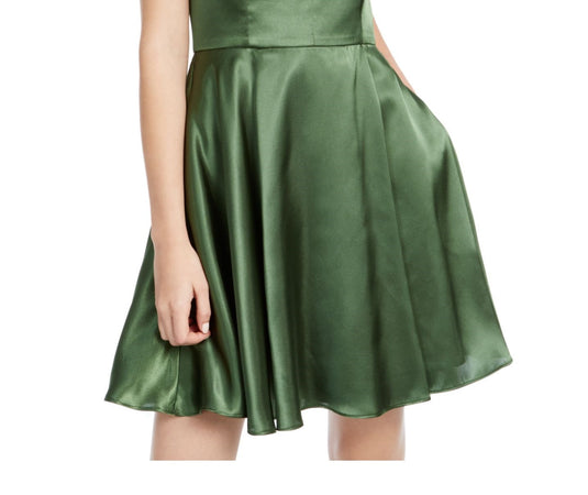 Blondie Women's Spaghetti Strap v Neck Short Fit Flare Party Dress Green Size 0