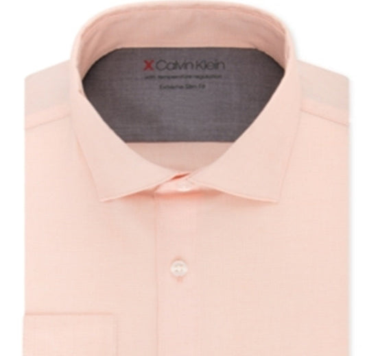 Calvin Klein Men's Extra Slim Fit Temperature Regulating Stretch Solid Dress Shirt Orange Size X-Small