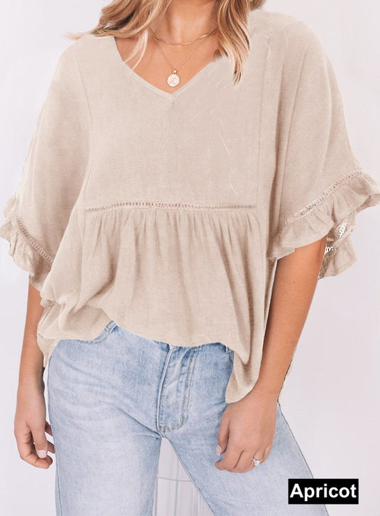 Solid Ruffled Gathered Top