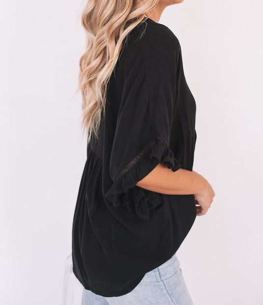 Solid Ruffled Gathered Top