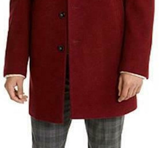 Calvin Klein Men's Single Breasted Button Down Wool Blend Coat Red Size 48