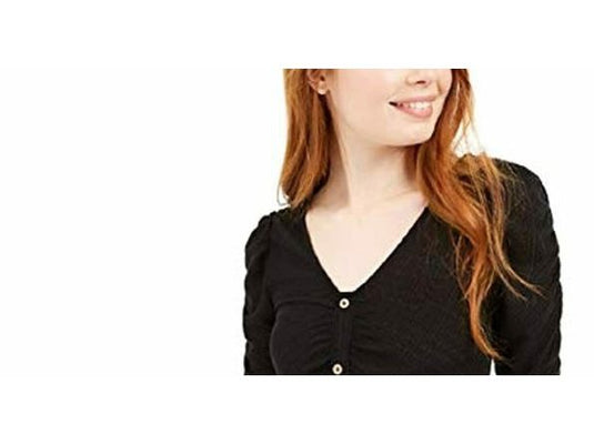 Crave Fame Juniors' Ruched Textured Top Black Size Large