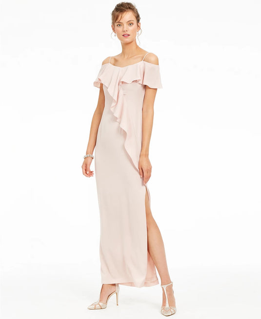 Adrianna Papell Women's Flounce Crepe Gown Pink
