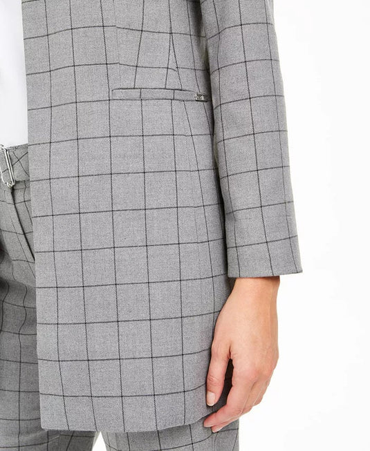 Calvin Klein Women's Collarless Plaid Topper Jacket Gray Size 10