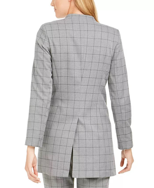 Calvin Klein Women's Collarless Plaid Topper Jacket Gray Size 10